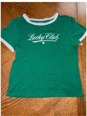 Old Navy Everywear "Lucky Club" Green Ringer Tee Retro Y2K style Medium